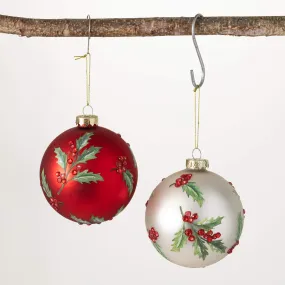 4.5"H Sullivans Metallic Holly Ball Ornaments - Set of 2, Multicolored Christmas Ornaments