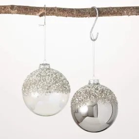 4"H Sullivans Glitter Ball Ornaments - Set of 2, Silver Christmas Ornaments