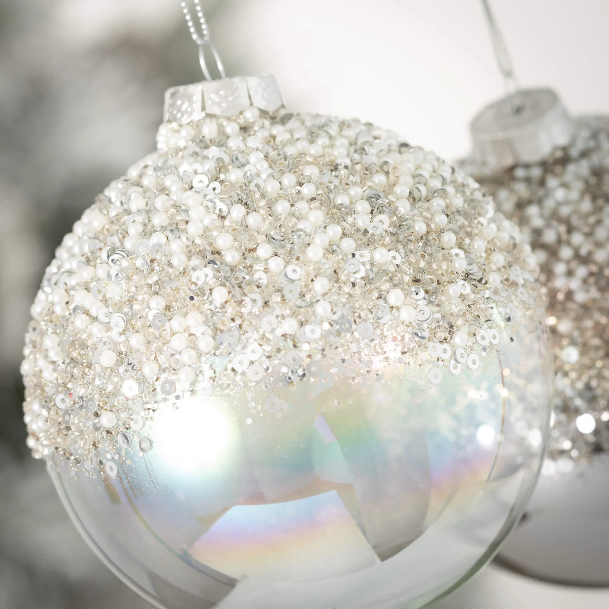 4"H Sullivans Glitter Ball Ornaments - Set of 2, Silver Christmas Ornaments