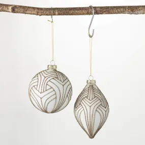 5.75"H and 4.5"H Sullivans Art Deco Gold Ball Ornaments - Set of 2, White Christmas Ornaments