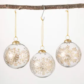 5"H Sullivans Snowflake Ball Ornament - Set of 3, Gold Christmas Ornaments