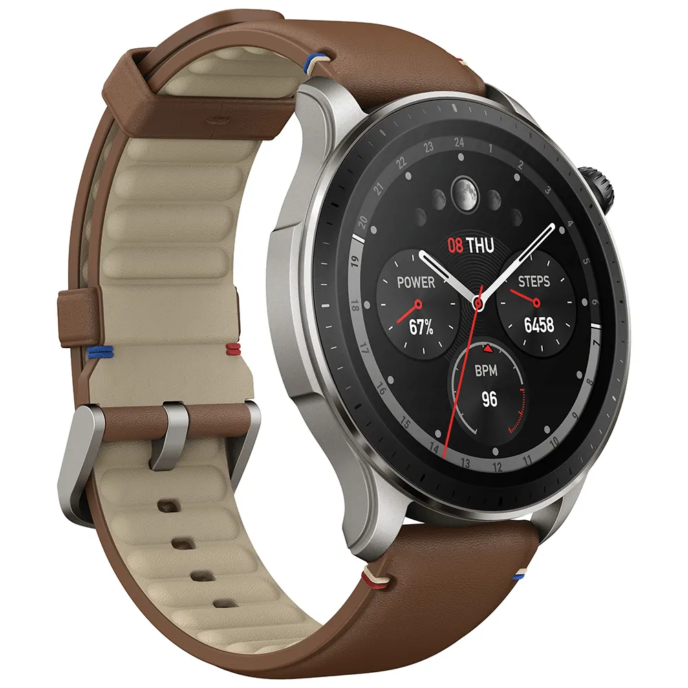 Amazfit GTR 4 Smart Watch (46mm - GPS) Aluminum Case With Vintage Brown Leather strap