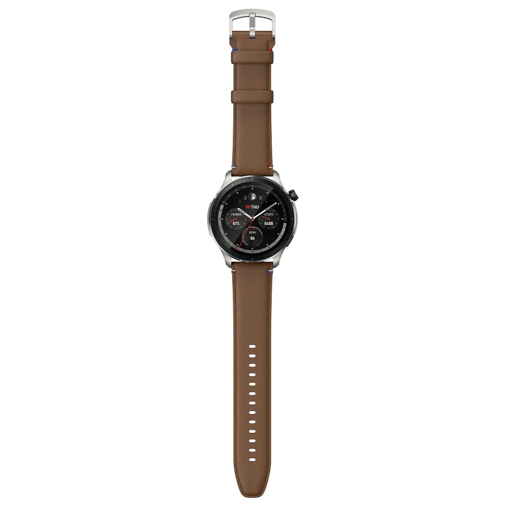 Amazfit GTR 4 Smart Watch (46mm - GPS) Aluminum Case With Vintage Brown Leather strap