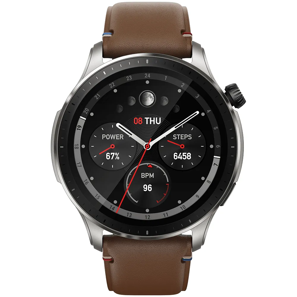 Amazfit GTR 4 Smart Watch (46mm - GPS) Aluminum Case With Vintage Brown Leather strap