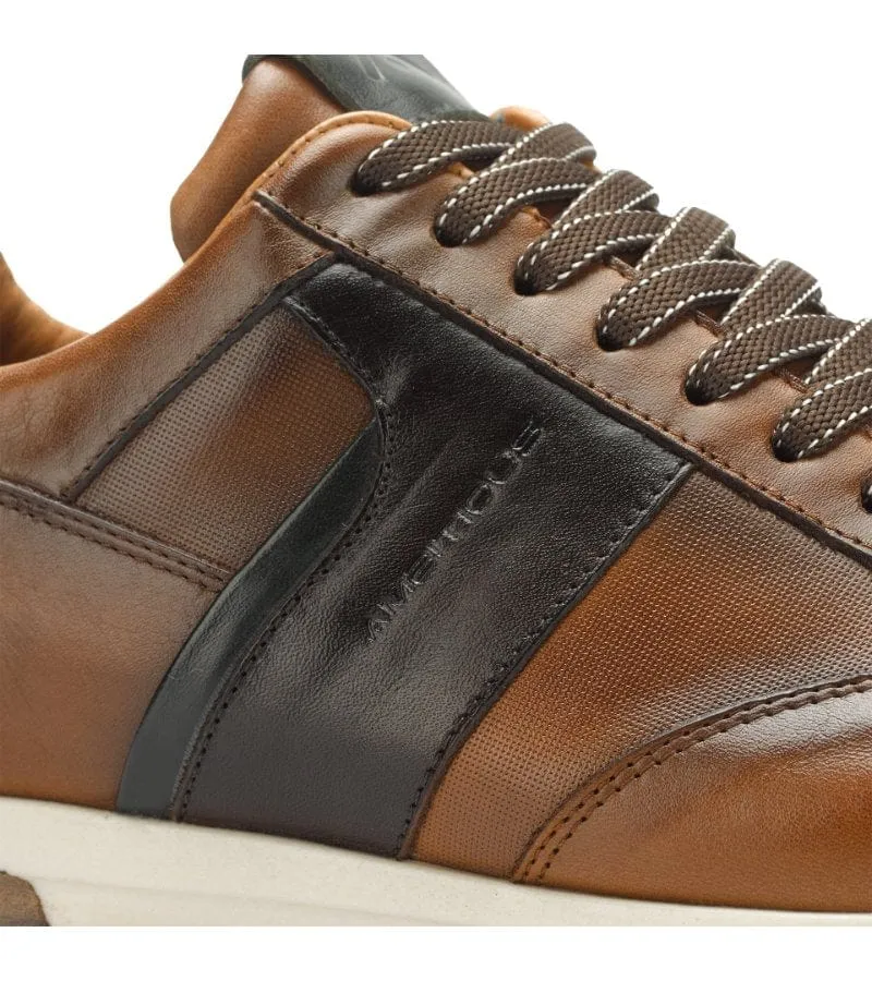 Ambitious Mens Premium Cognac Combi Leather Fashion Trainer 11721-6584AM