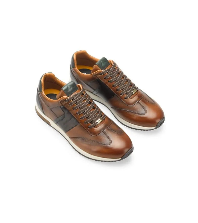 Ambitious Mens Premium Cognac Combi Leather Fashion Trainer 11721-6584AM