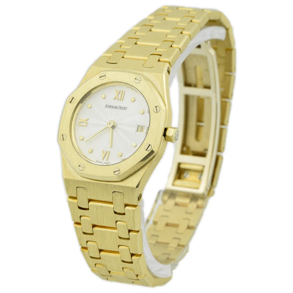 Audemars Piguet Ladies Vintage Royal Oak Quartz 18K Yellow Gold 28mm Silver Roman Numeral & Dot Dial Watch