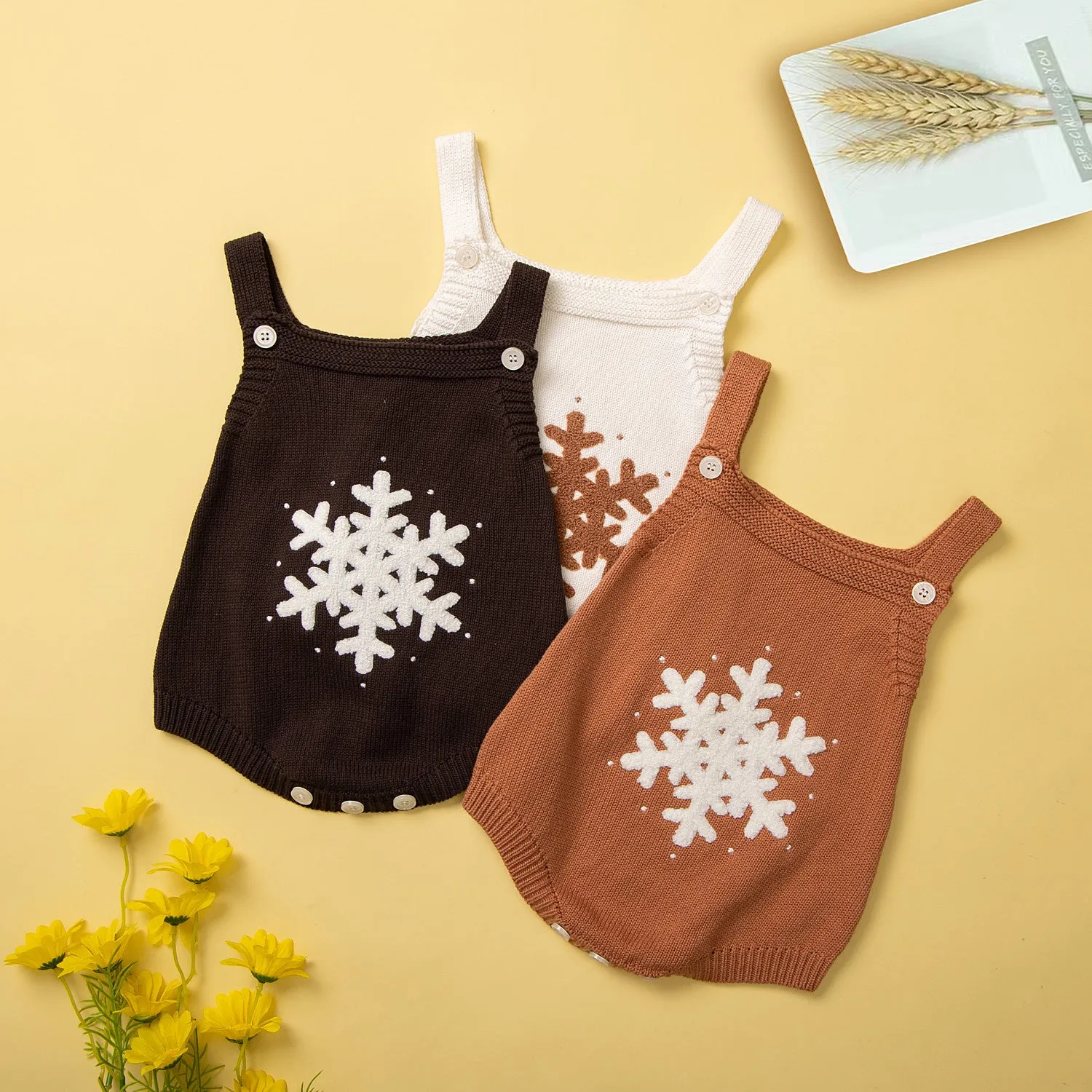 Baby Boys Girls Solid Cartoon Snowflake Sling Knit Romper