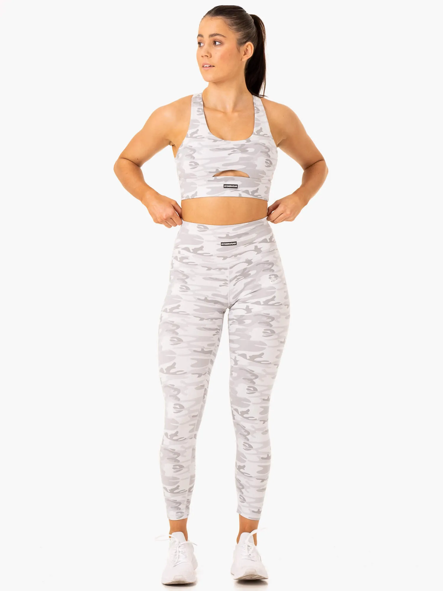 Base Racer Back Sports Bra - Grey Camo