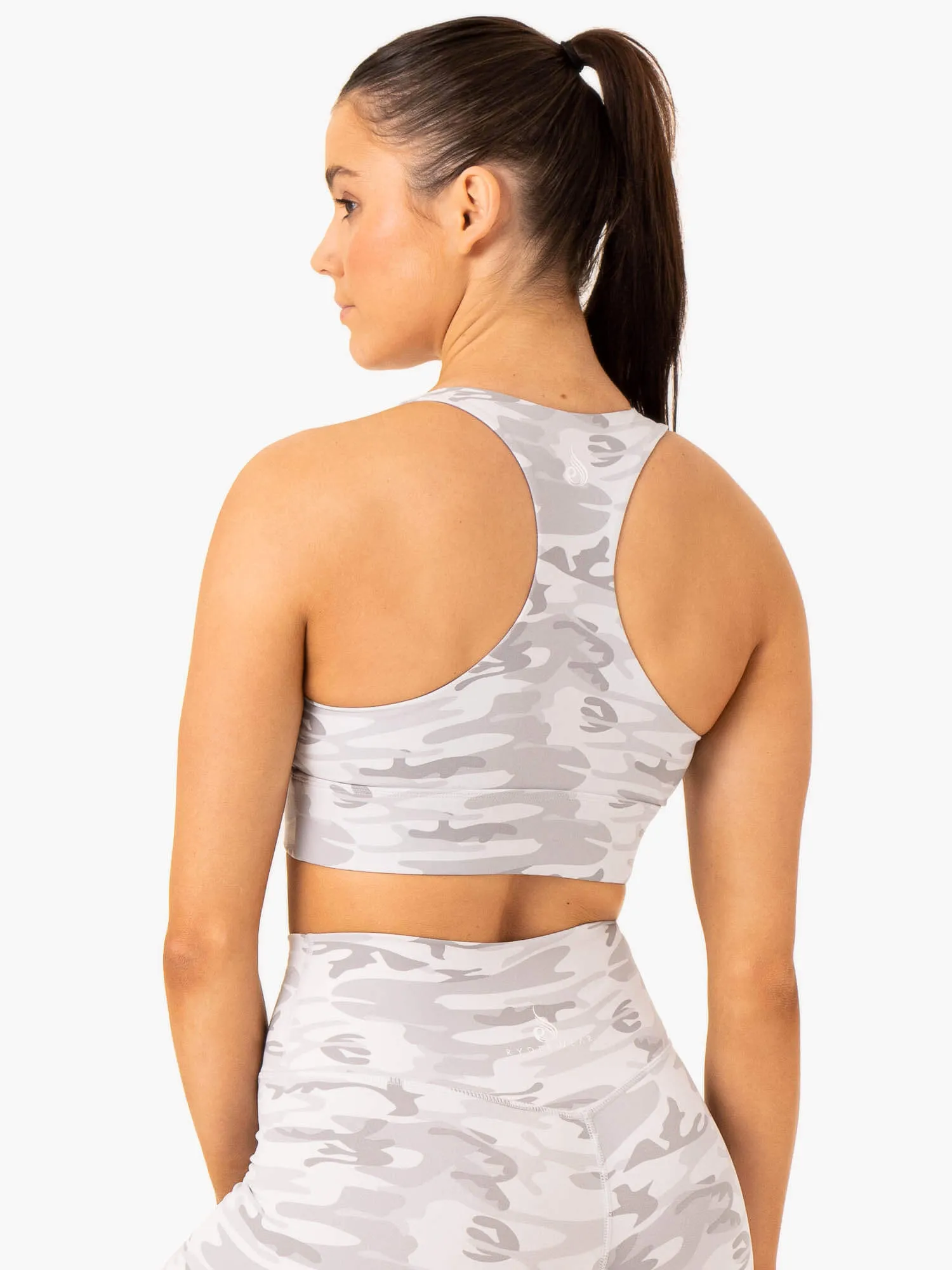 Base Racer Back Sports Bra - Grey Camo