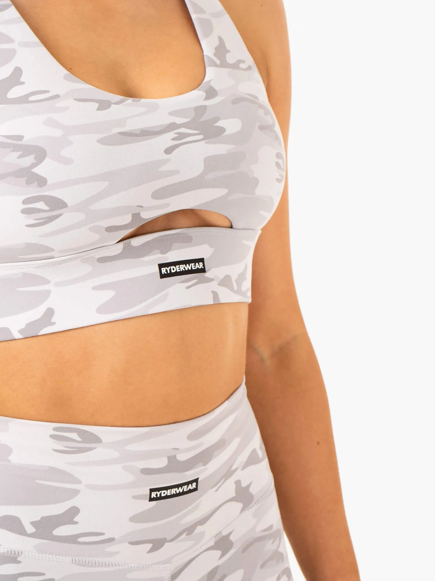 Base Racer Back Sports Bra - Grey Camo