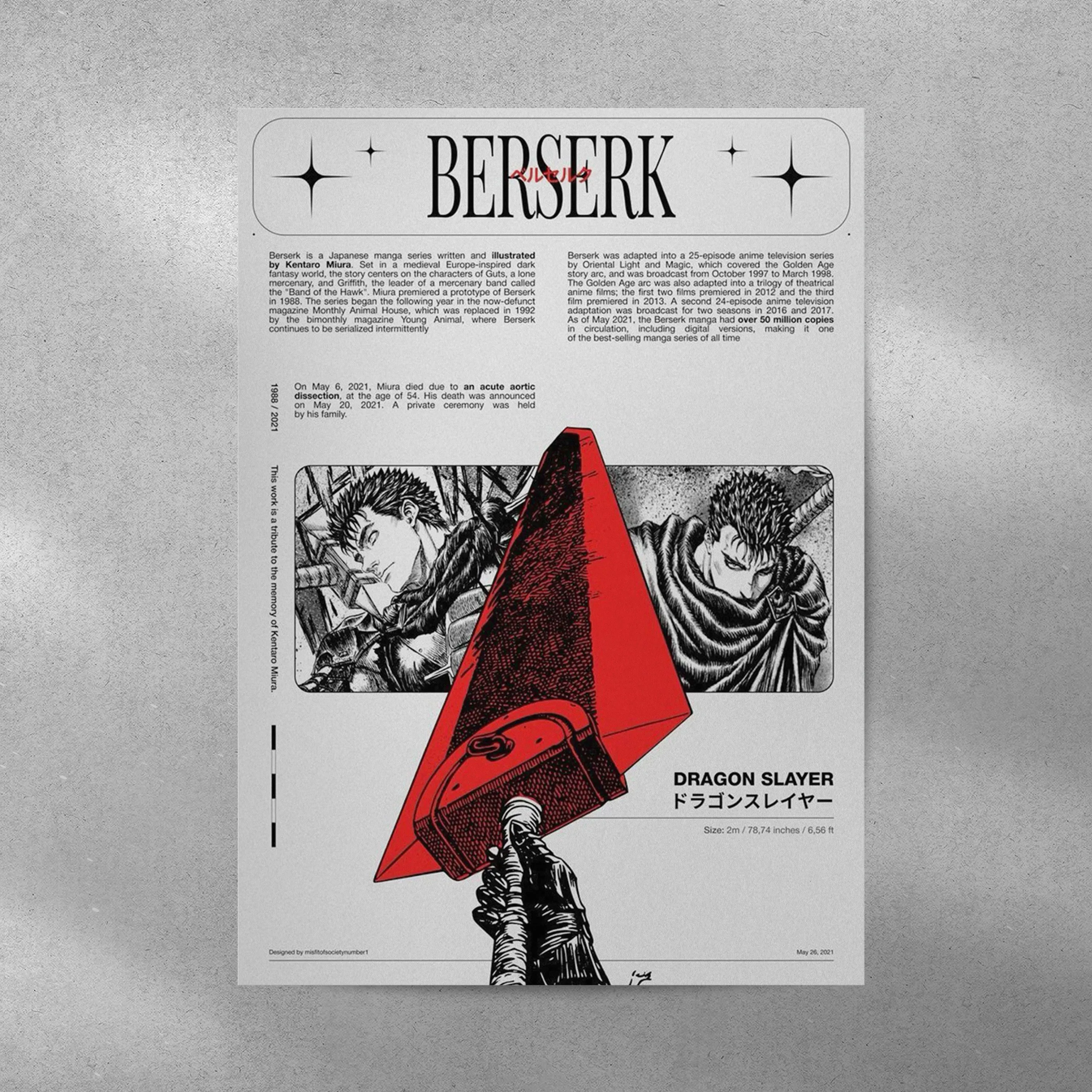 Berserk Anime Aesthetic Metal Poster