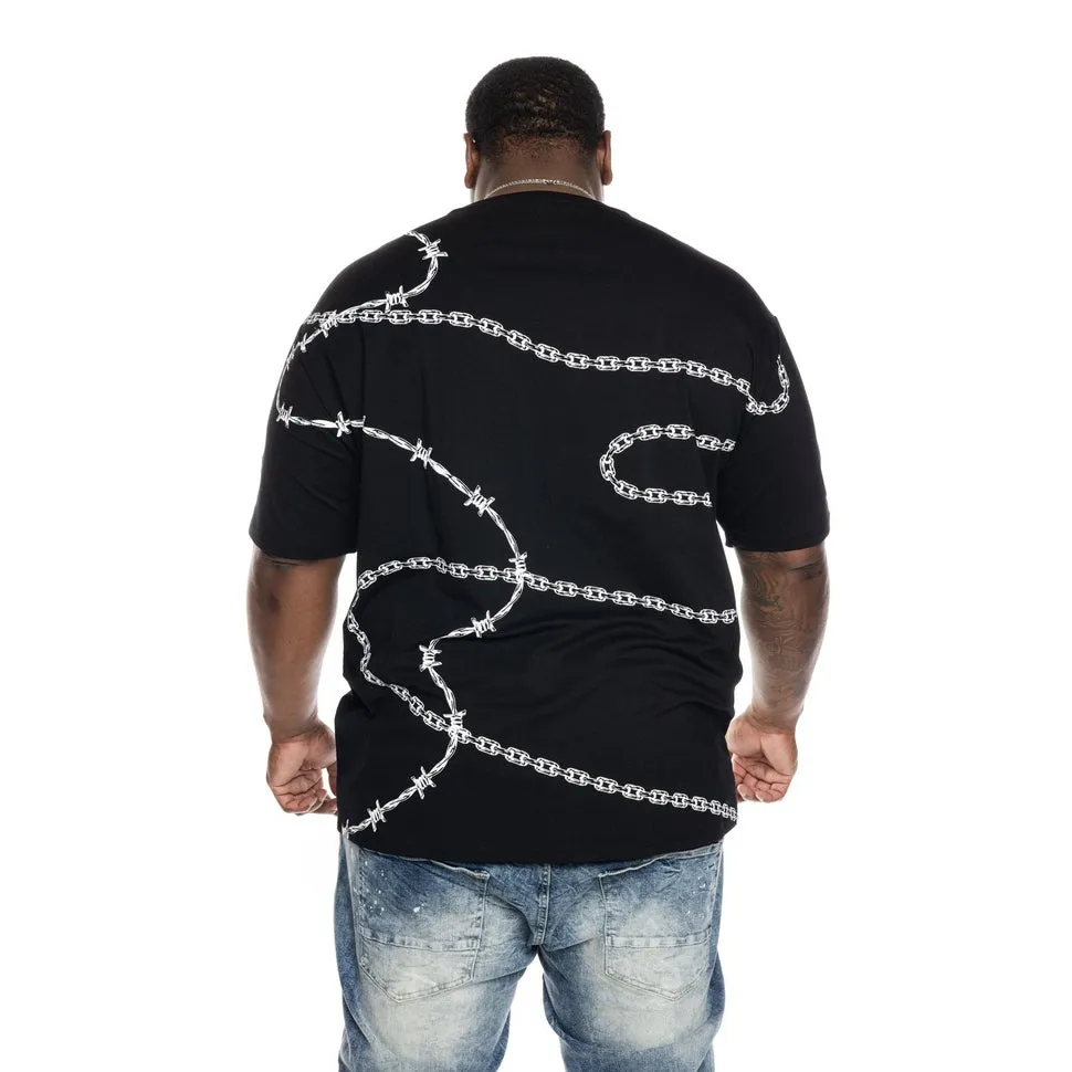 Big and Tall Mixed Media Fashion Tee -Black