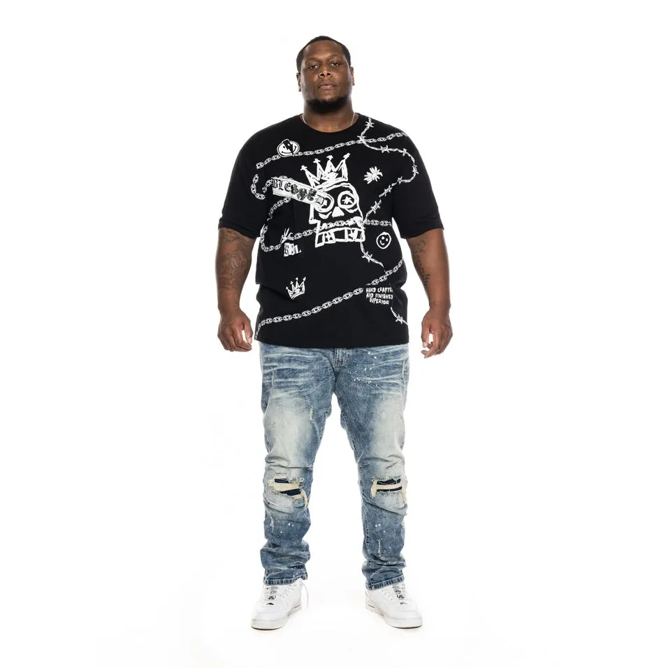 Big and Tall Mixed Media Fashion Tee -Black