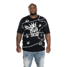 Big and Tall Mixed Media Fashion Tee -Black