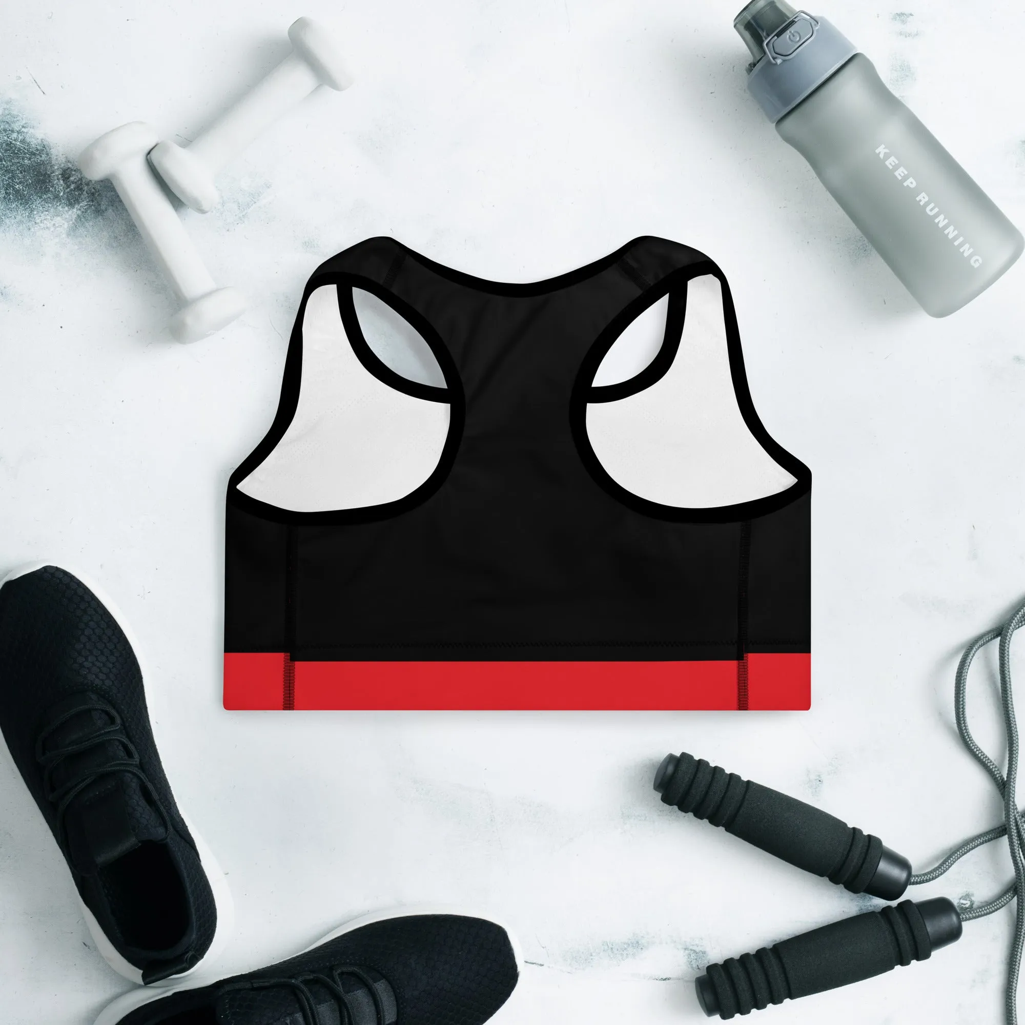 Black with Red  Padded Sports Bra