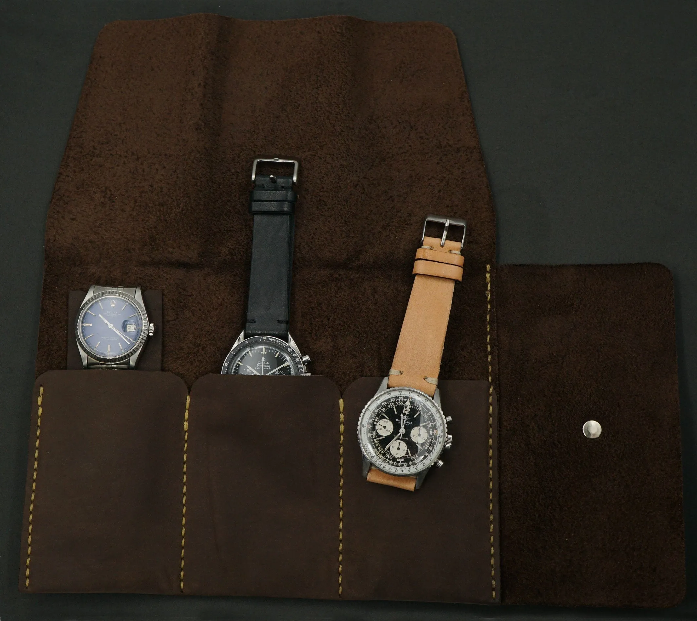 Brown Leather Watch Roll for 3 watches