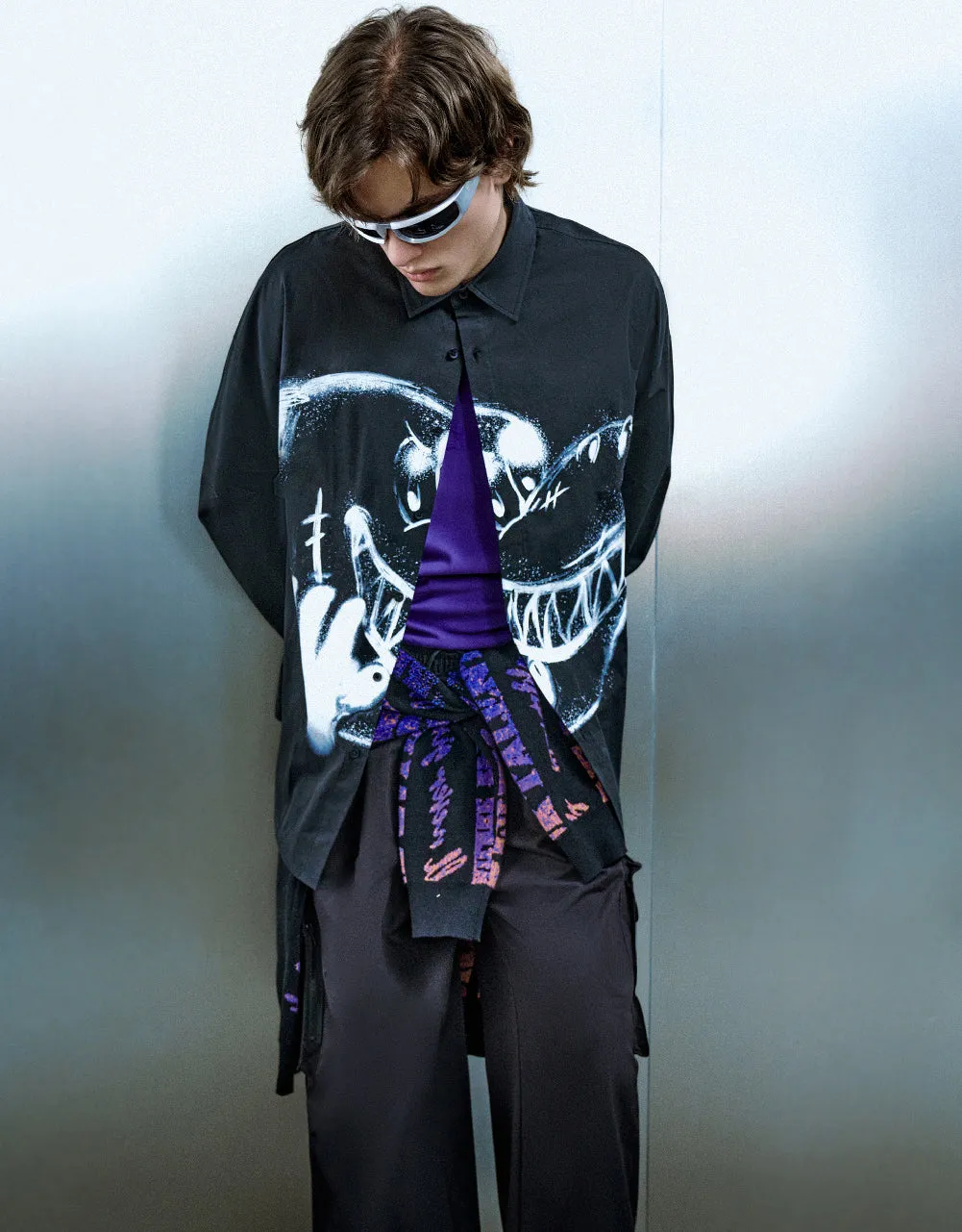 Cartoon Printed Oversized Shirt