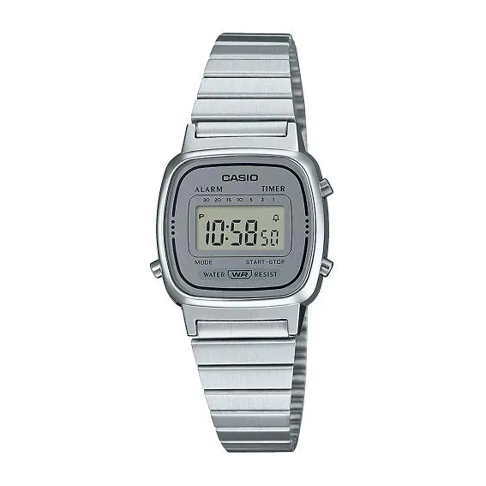 Casio Ladies Watch Digital Vintage Classic Flat Link Silver LA670WA-7DF