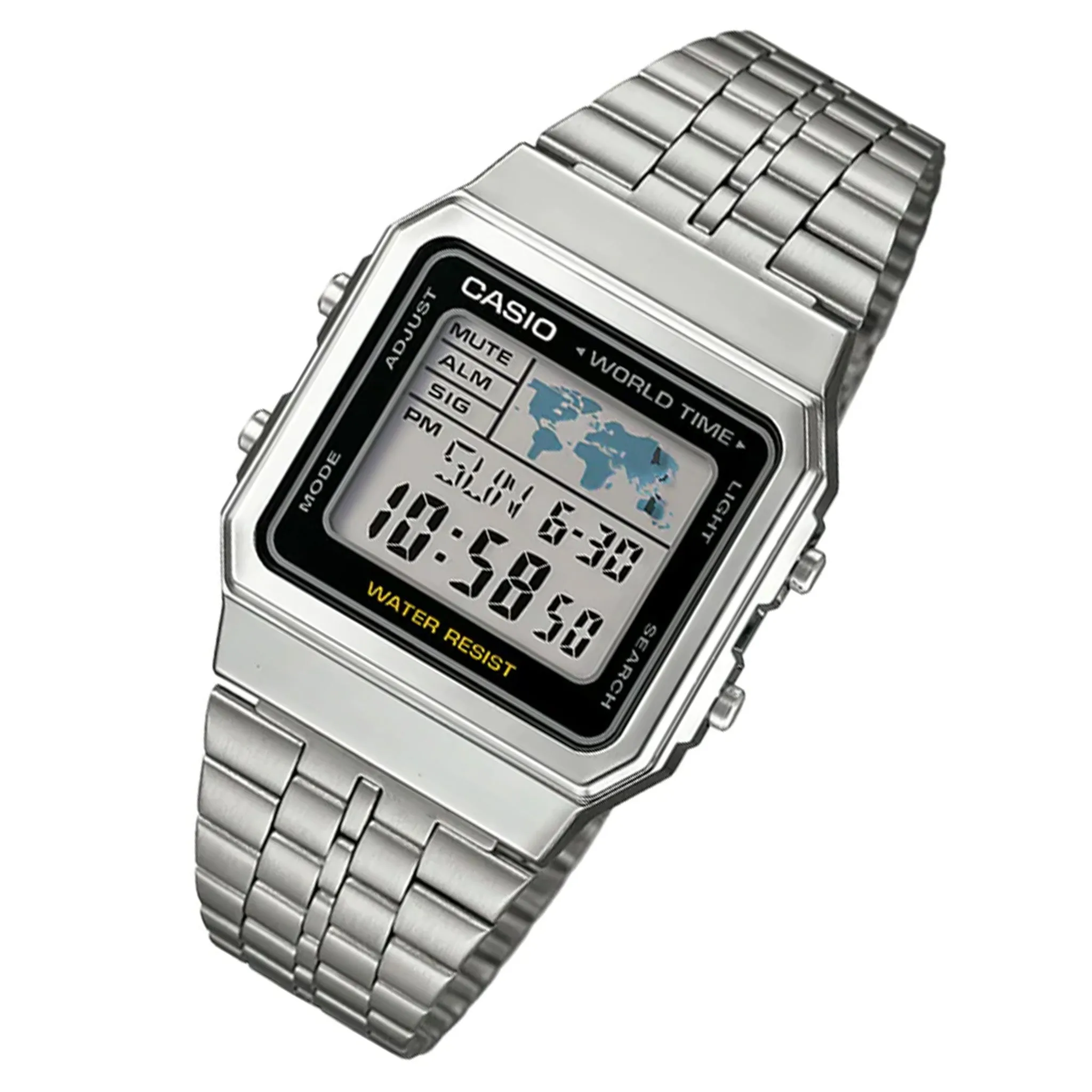 Casio Vintage World Time Silver-Tone Steel Digital Unisex Watch - A500WA-1D