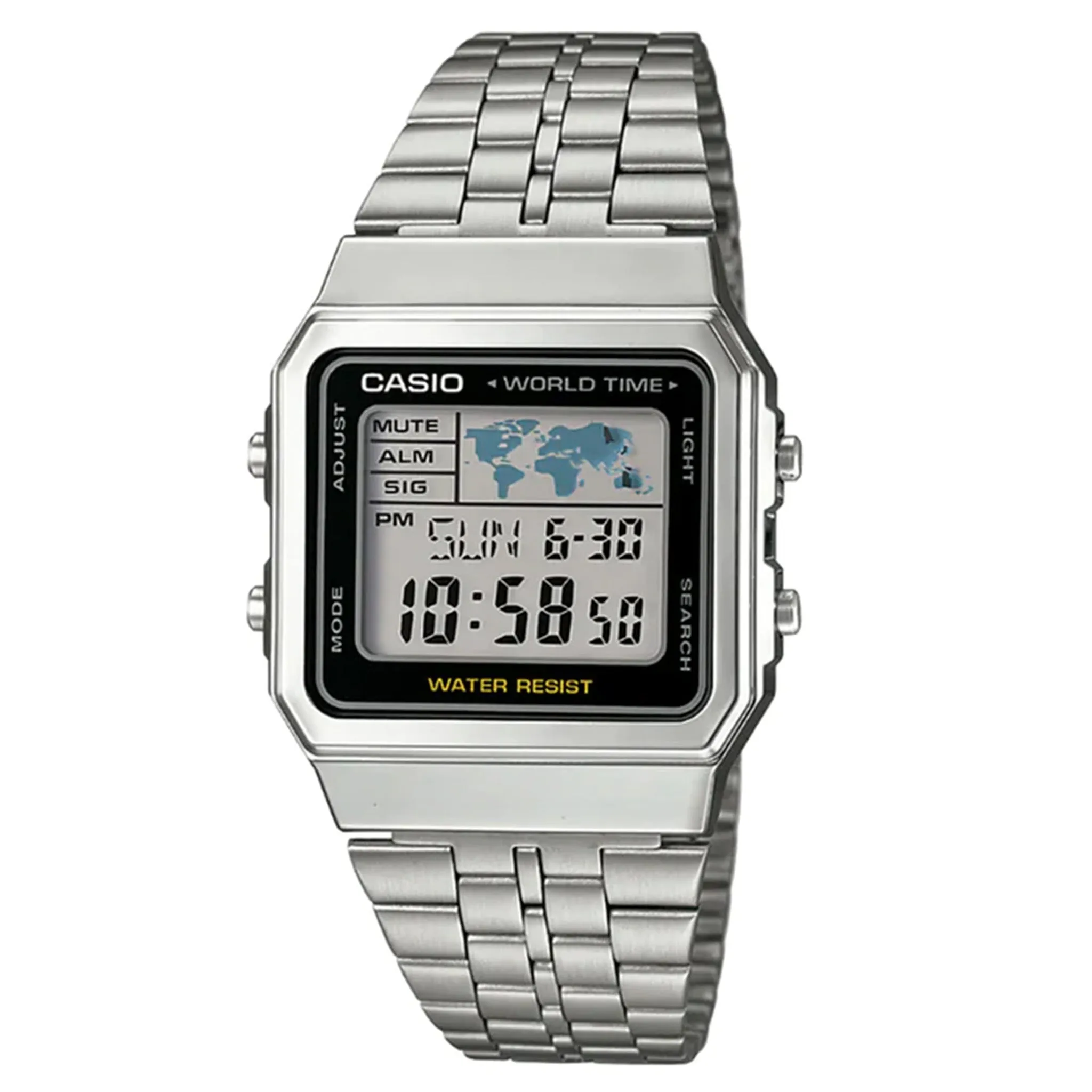 Casio Vintage World Time Silver-Tone Steel Digital Unisex Watch - A500WA-1D