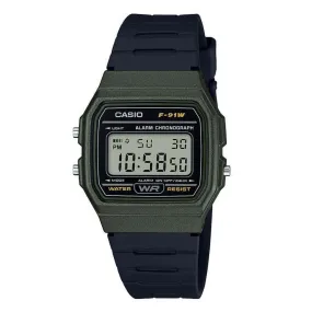 Casio Watch Classic Sports Digital Black/Green F-91WM-3ADF