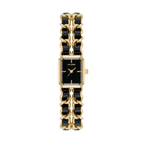 CHAIN WATCH AND BRACELET SET GOLD BLACK