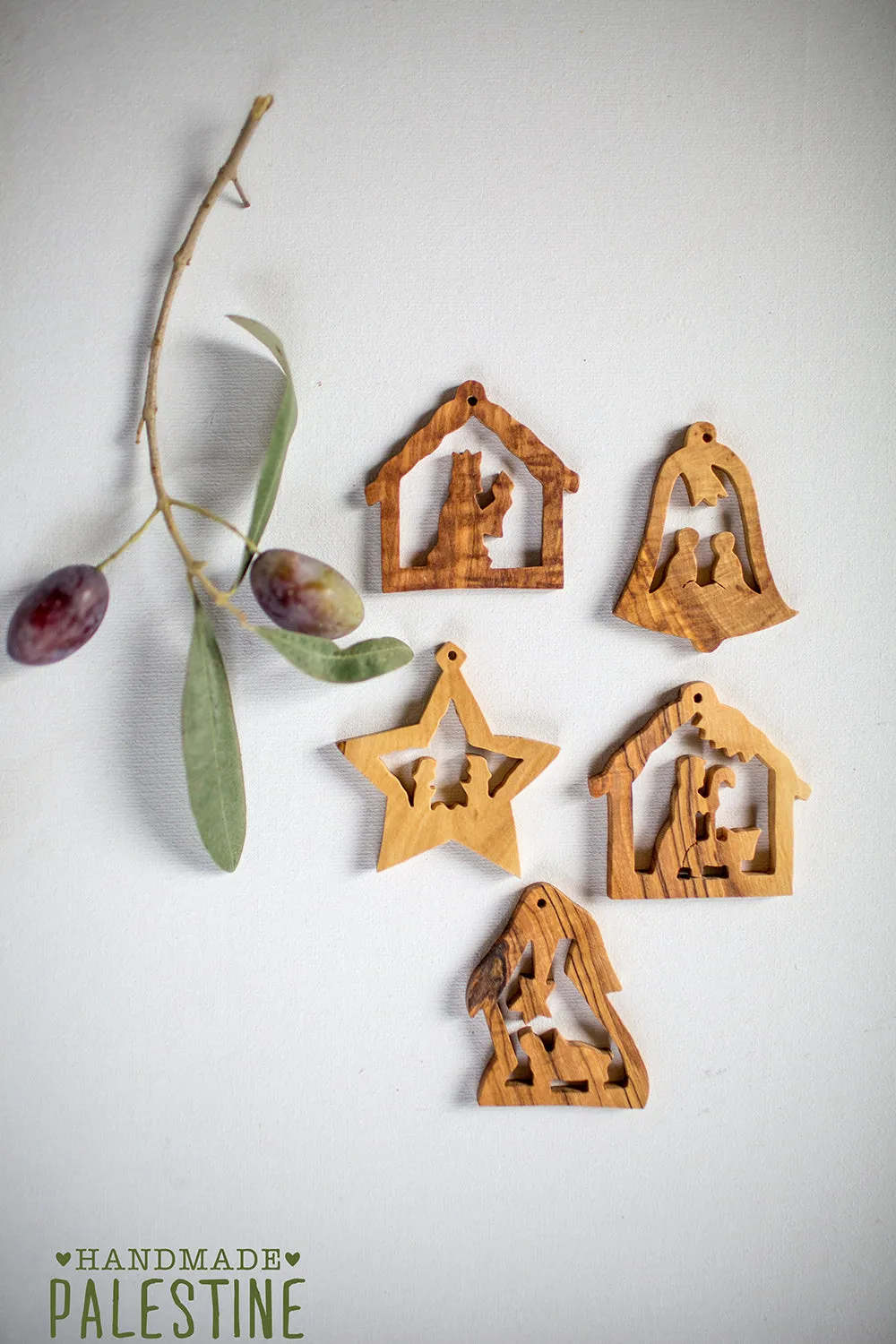 Christmas Ornaments - Olive Wood Pack of 5