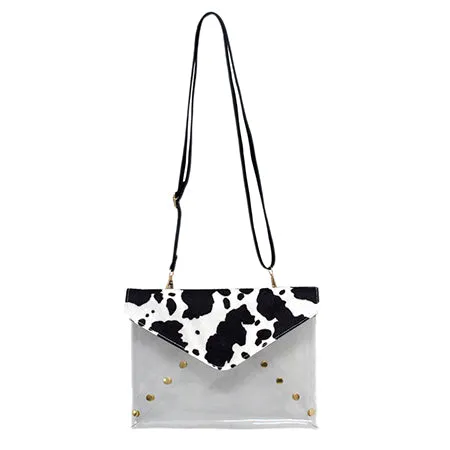 Clear Black Cow Fashion Stadium Cross Body Bag