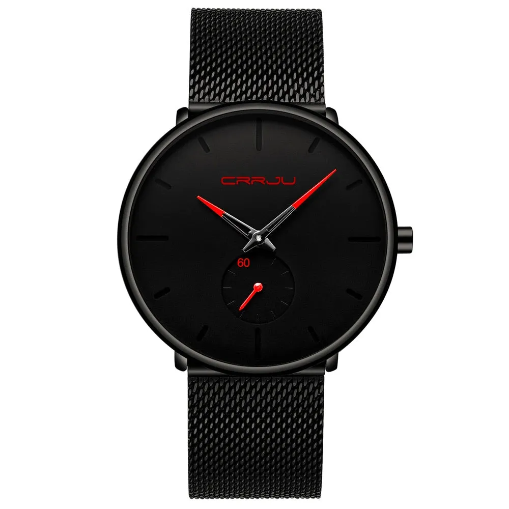 Crrju Fashion Mens Watches Top Brand Luxury Quartz Watch Men Casual Slim Mesh Steel Waterproof Sport Watch Relogio Masculino