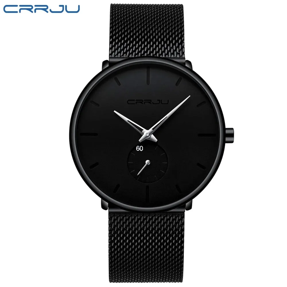 Crrju Fashion Mens Watches Top Brand Luxury Quartz Watch Men Casual Slim Mesh Steel Waterproof Sport Watch Relogio Masculino