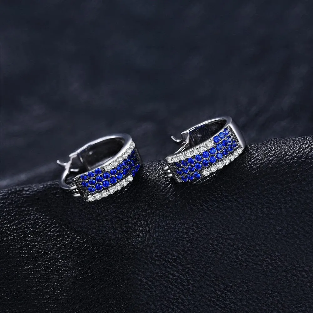 Fashion Created Blue Sapphire Stud Earrings - 925 Sterling Silver