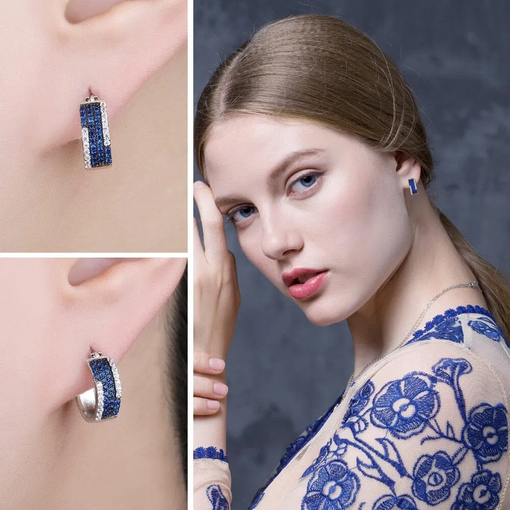 Fashion Created Blue Sapphire Stud Earrings - 925 Sterling Silver