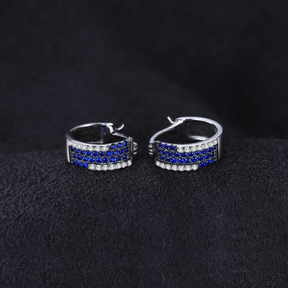 Fashion Created Blue Sapphire Stud Earrings - 925 Sterling Silver