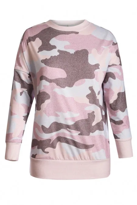 Fashion Dusty Pink Digital Camo Print Sweatshirt