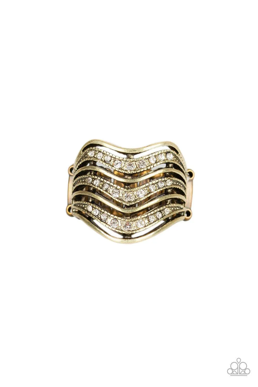 Fashion Finance Brass and Rhinestone Ring - Paparazzi Accessories