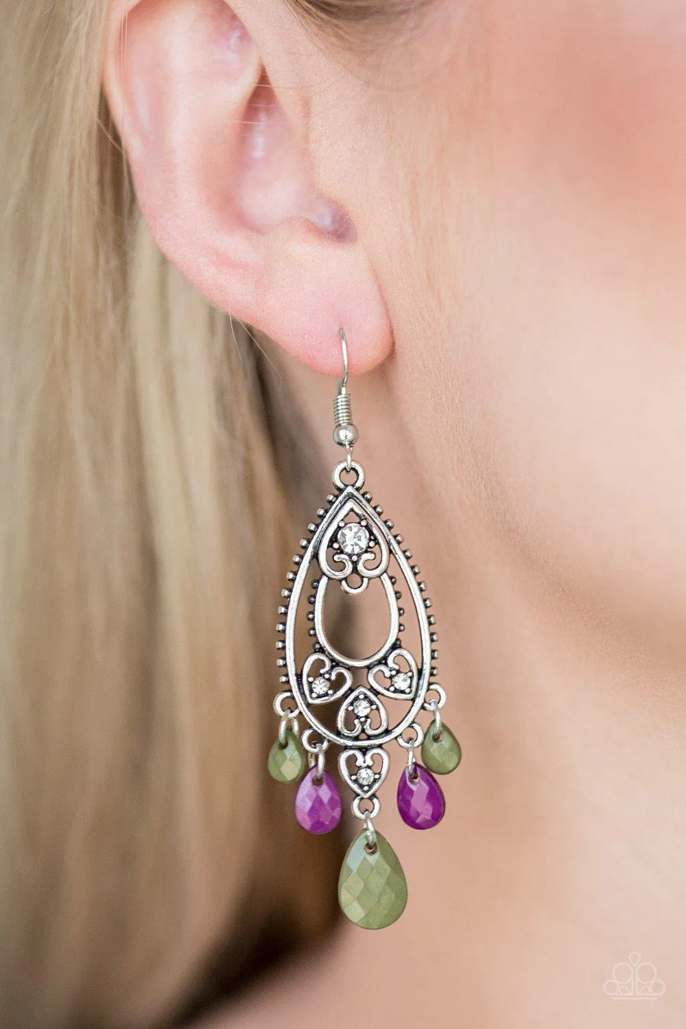 Fashion Flirt Multi-color Green and Purple Earrings - Paparazzi Accessories