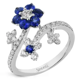 Fashion Flower Ring In 18k Gold With Diamonds and Sapphires