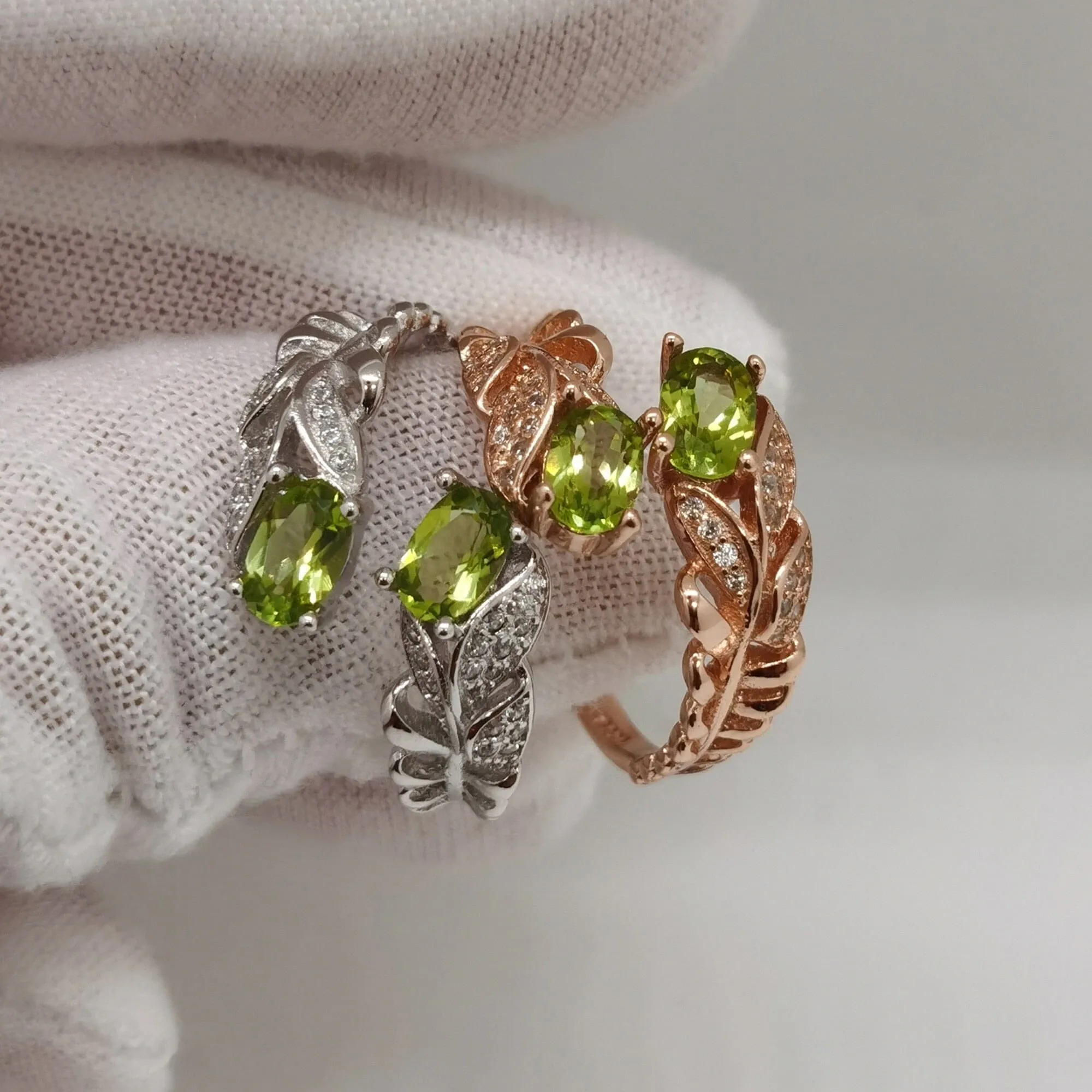 Fashion Leaf Peridot Open Ring - 925 Sterling Silver