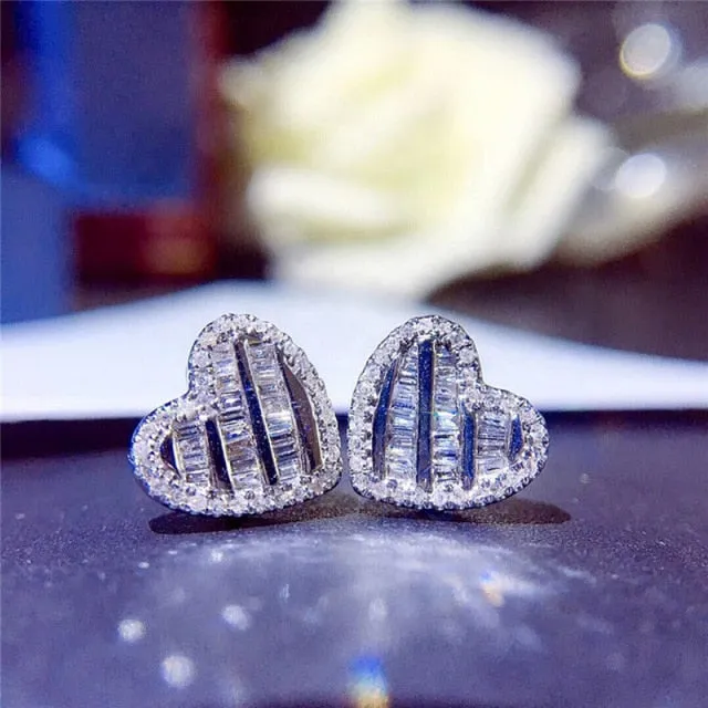 Fashion Luxury 925 Sterling Silver & Pink CZ Drop Studs