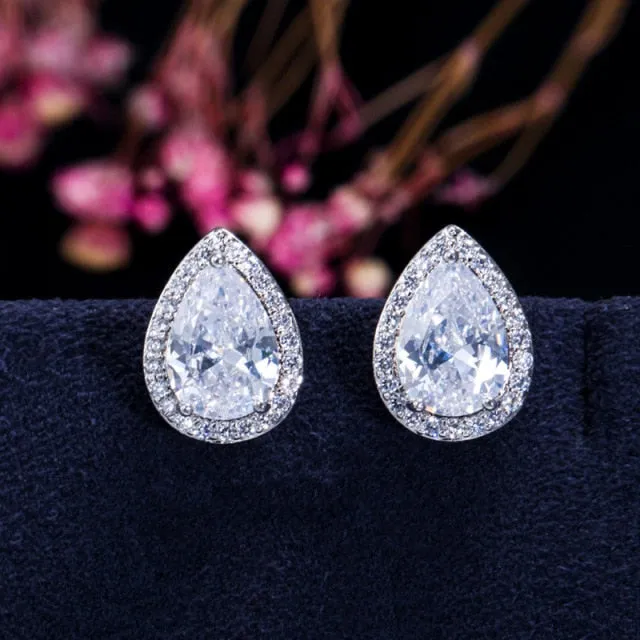 Fashion Luxury 925 Sterling Silver & Pink CZ Drop Studs