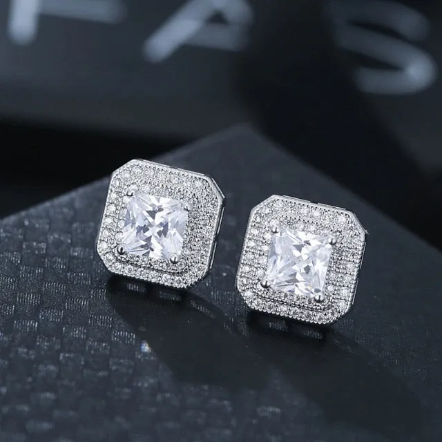 Fashion Luxury 925 Sterling Silver & Pink CZ Drop Studs