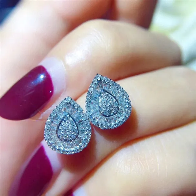 Fashion Luxury 925 Sterling Silver & Pink CZ Drop Studs