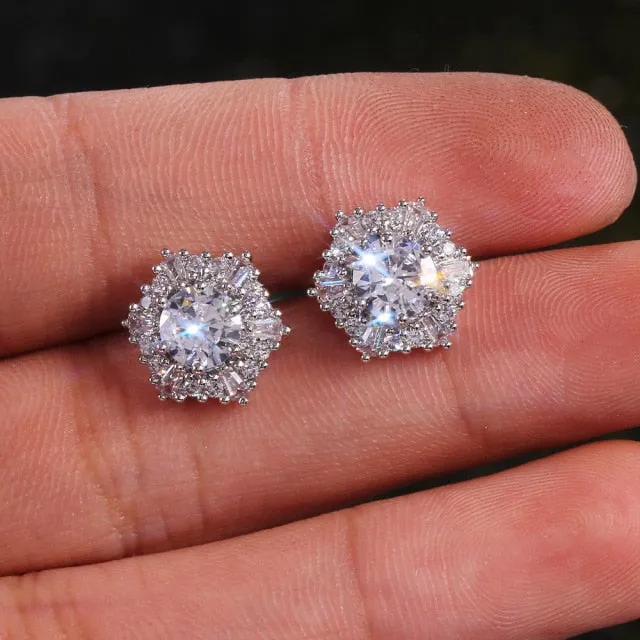 Fashion Luxury 925 Sterling Silver & Pink CZ Drop Studs