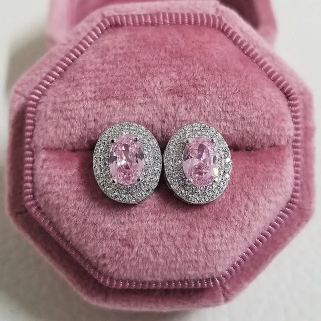 Fashion Luxury 925 Sterling Silver & Pink CZ Drop Studs