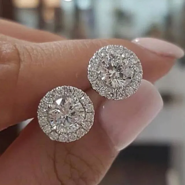 Fashion Luxury 925 Sterling Silver & Pink CZ Drop Studs