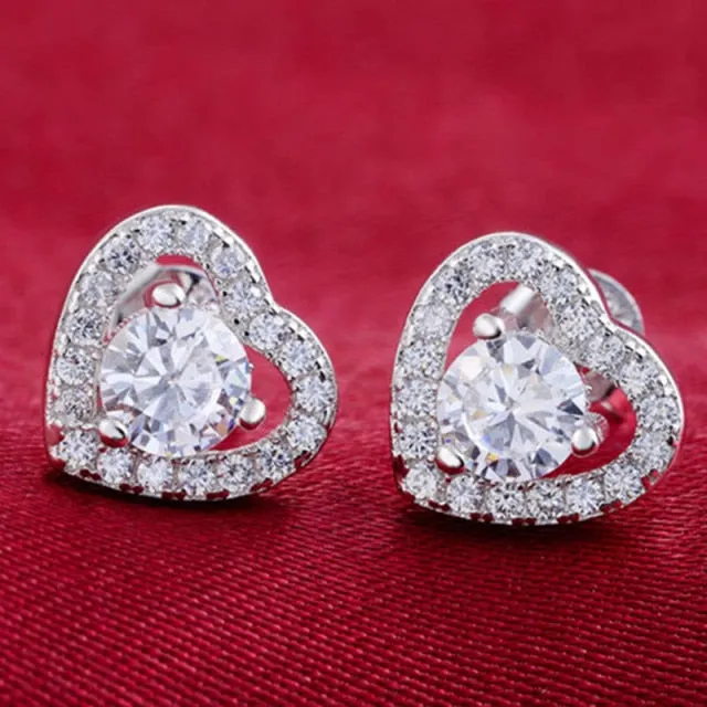 Fashion Luxury 925 Sterling Silver & Pink CZ Drop Studs