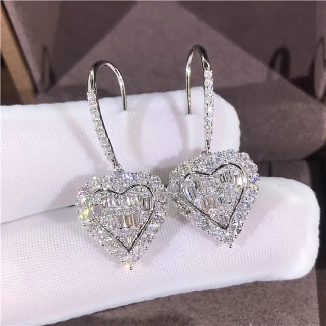 Fashion Luxury 925 Sterling Silver & Pink CZ Drop Studs