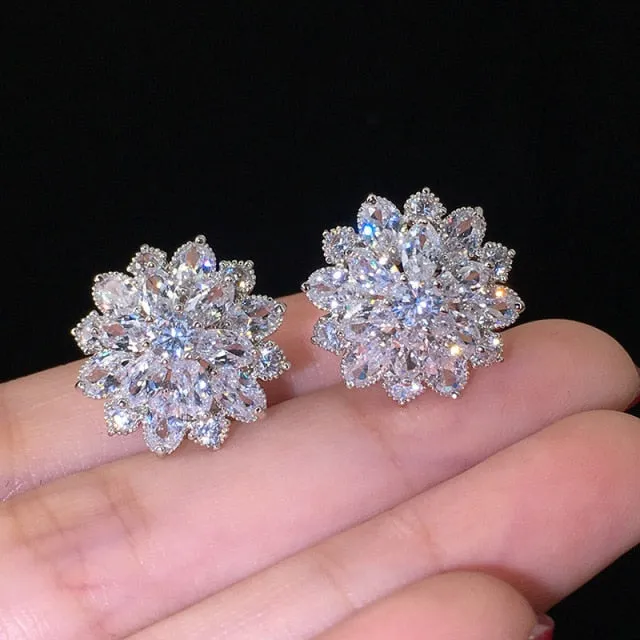 Fashion Luxury 925 Sterling Silver & Pink CZ Drop Studs