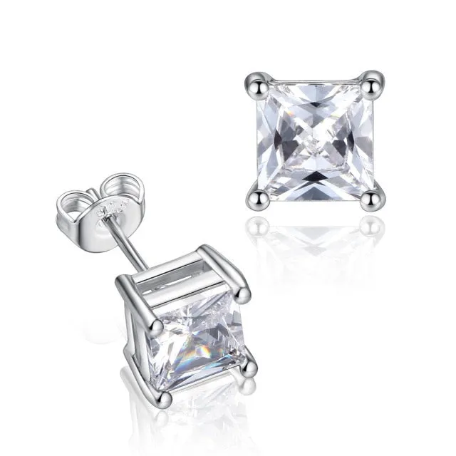 Fashion Luxury 925 Sterling Silver & Pink CZ Drop Studs